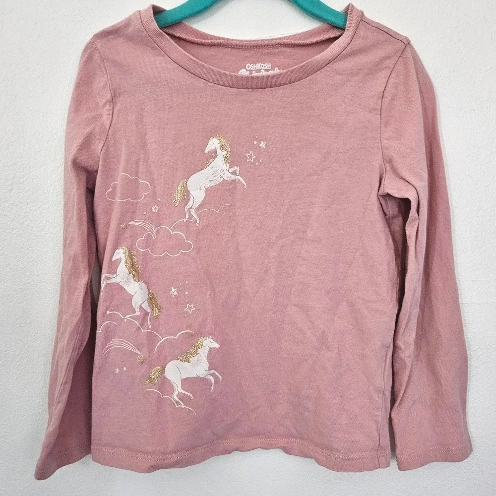 OshKosh B'gosh Girls Pink Unicorn Long Sleeve Graphic‎ Tee Shirt 5T